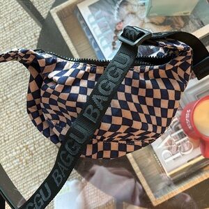 Indigo Trippy Checker Mini Nylon Crescent Baggu